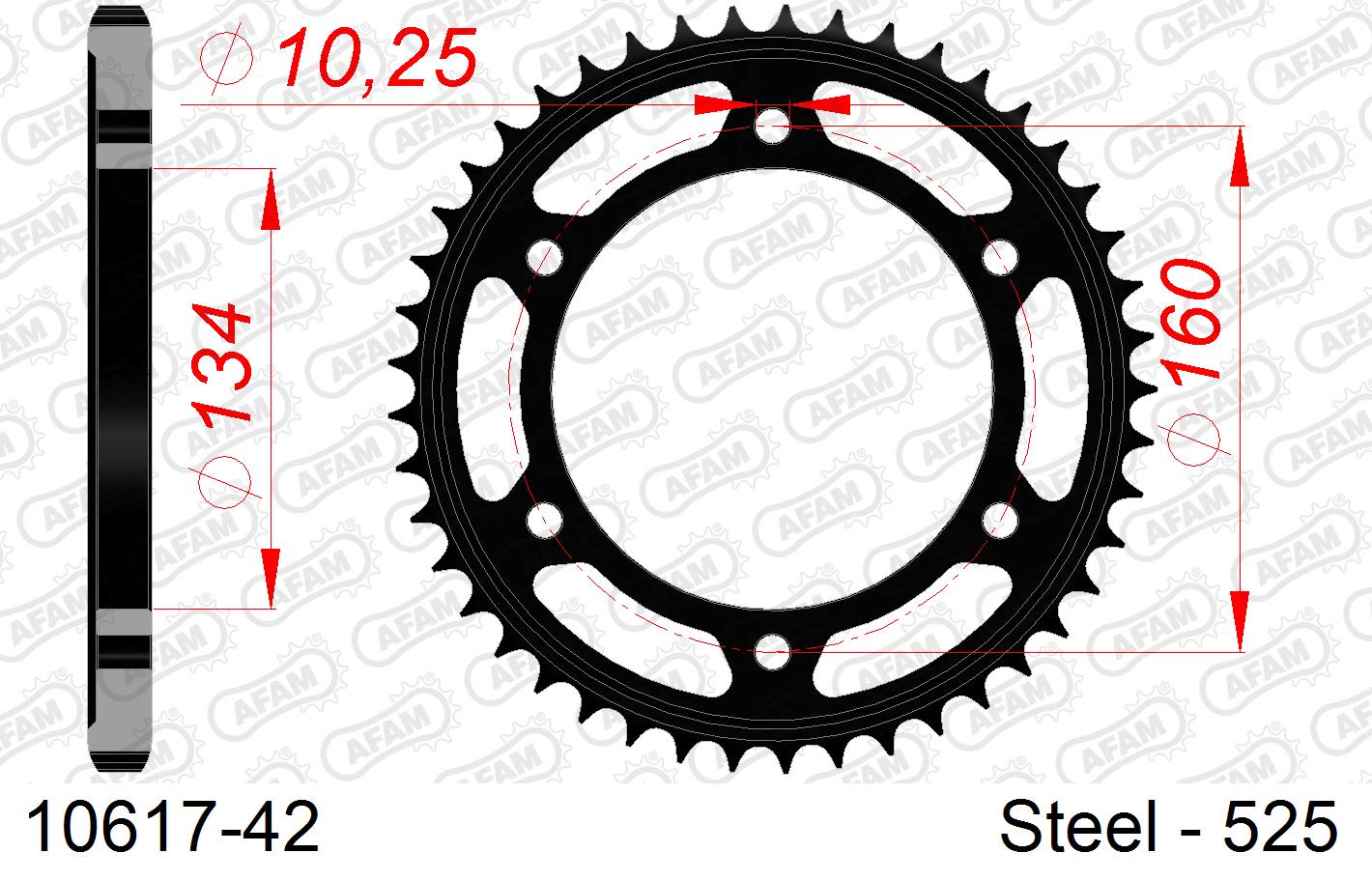 Corona AFAM 10617-42 in acciaio passo 525 HONDA CBR 1000 RR FIREBLADE 2006  -2016