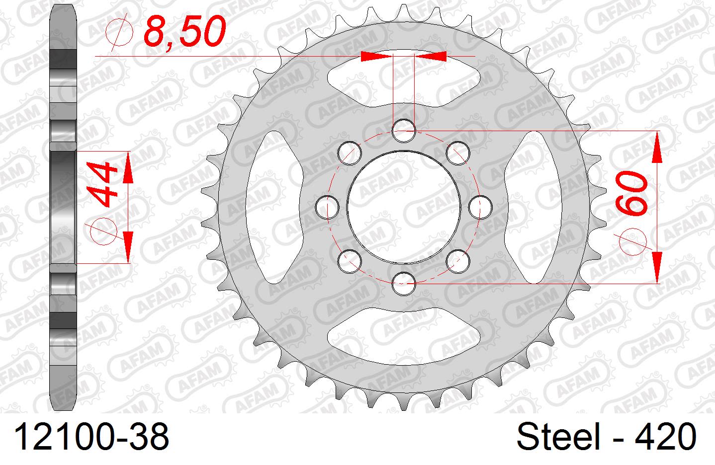 Corona AFAM 12100-38 in acciaio passo 420 YAMAHA YSR 80 1987  -1990