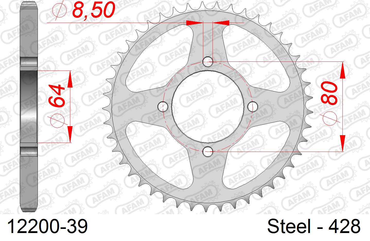 Corona AFAM 12200-39 in acciaio passo 428 YAMAHA RD 125 DX 1975  -1977