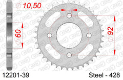 Corona AFAM 12201-39 in acciaio passo 428 YAMAHA RD 125 DX 1978  -1981