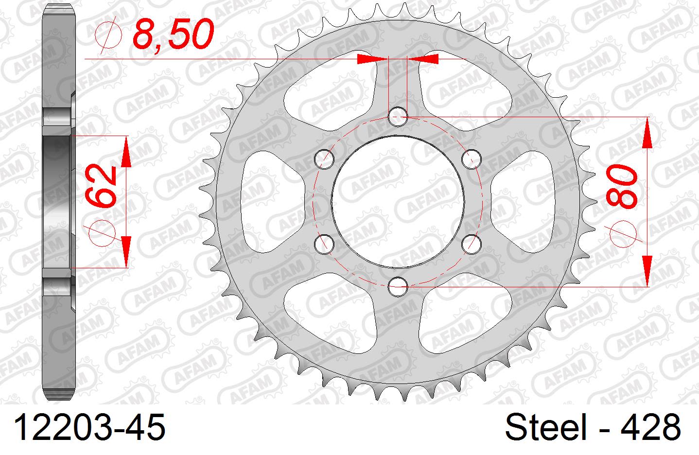 Corona AFAM 12203-45 in acciaio passo 428 YAMAHA TW 200 1989  -1994