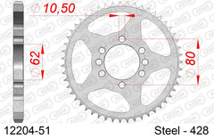 Corona AFAM 12204-51 in acciaio passo 428 YAMAHA DT 80 LC-2 1985  -1992