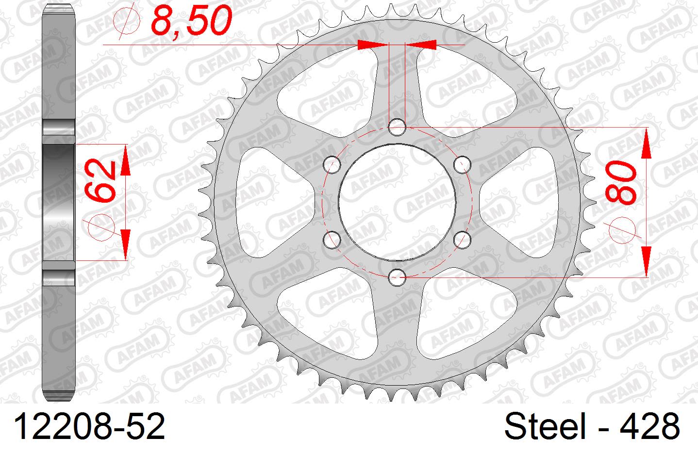 Corona AFAM 12208-52 in acciaio passo 428 YAMAHA XT 350 1985  -1998