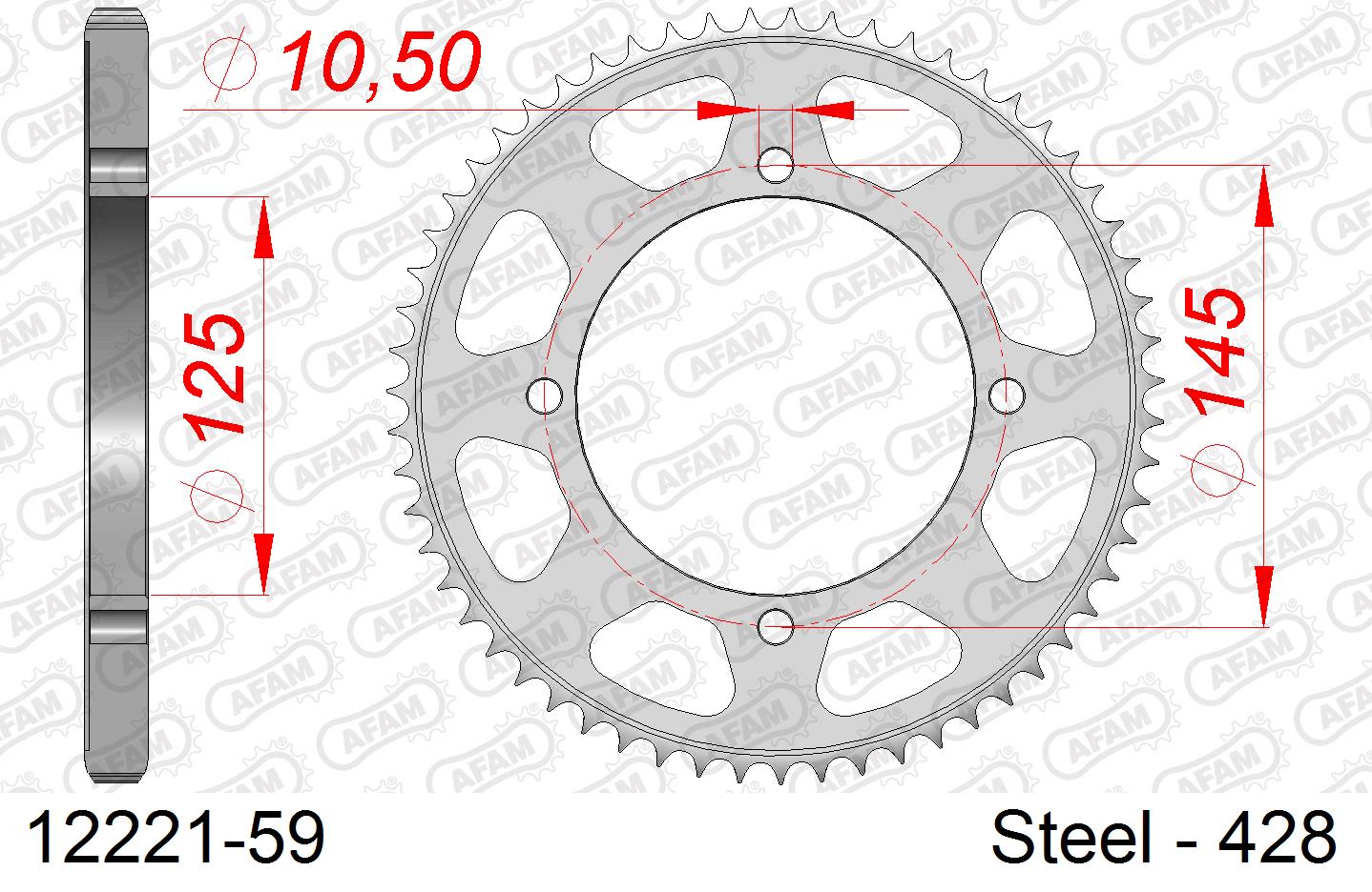 Corona AFAM 12221-59 in acciaio passo 428 YAMAHA XVS 125 DRAGSTAR 2000  -2005