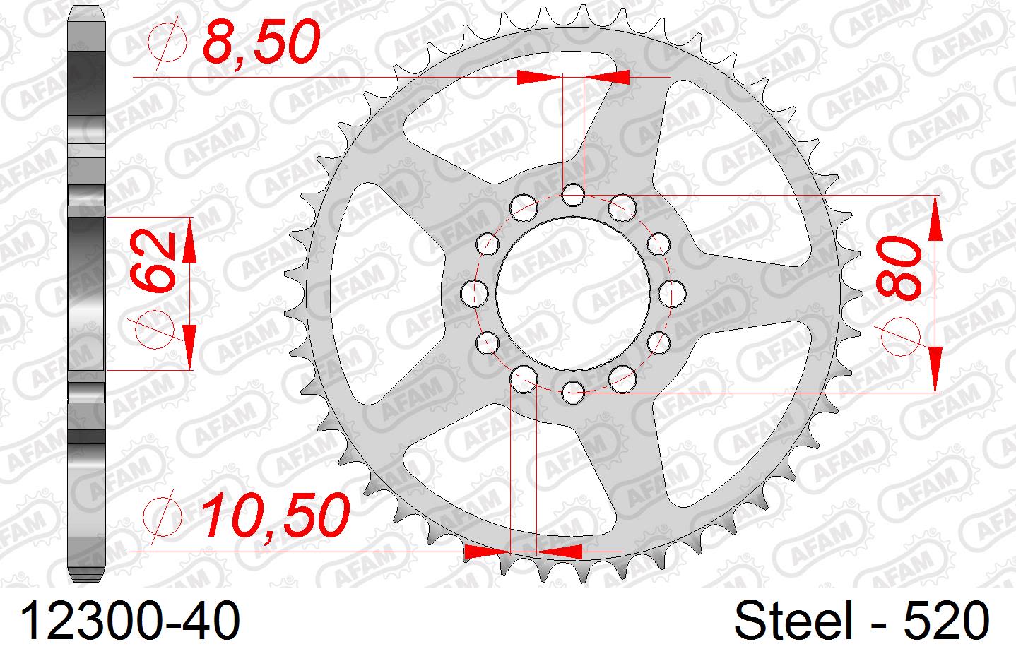 Corona AFAM 12300-40 in acciaio passo 520 YAMAHA SR 250 1988  -1990