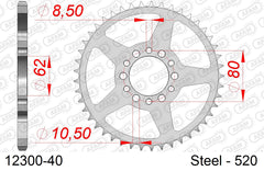 Corona AFAM 12300-40 in acciaio passo 520 YAMAHA SR 250 1988  -1990