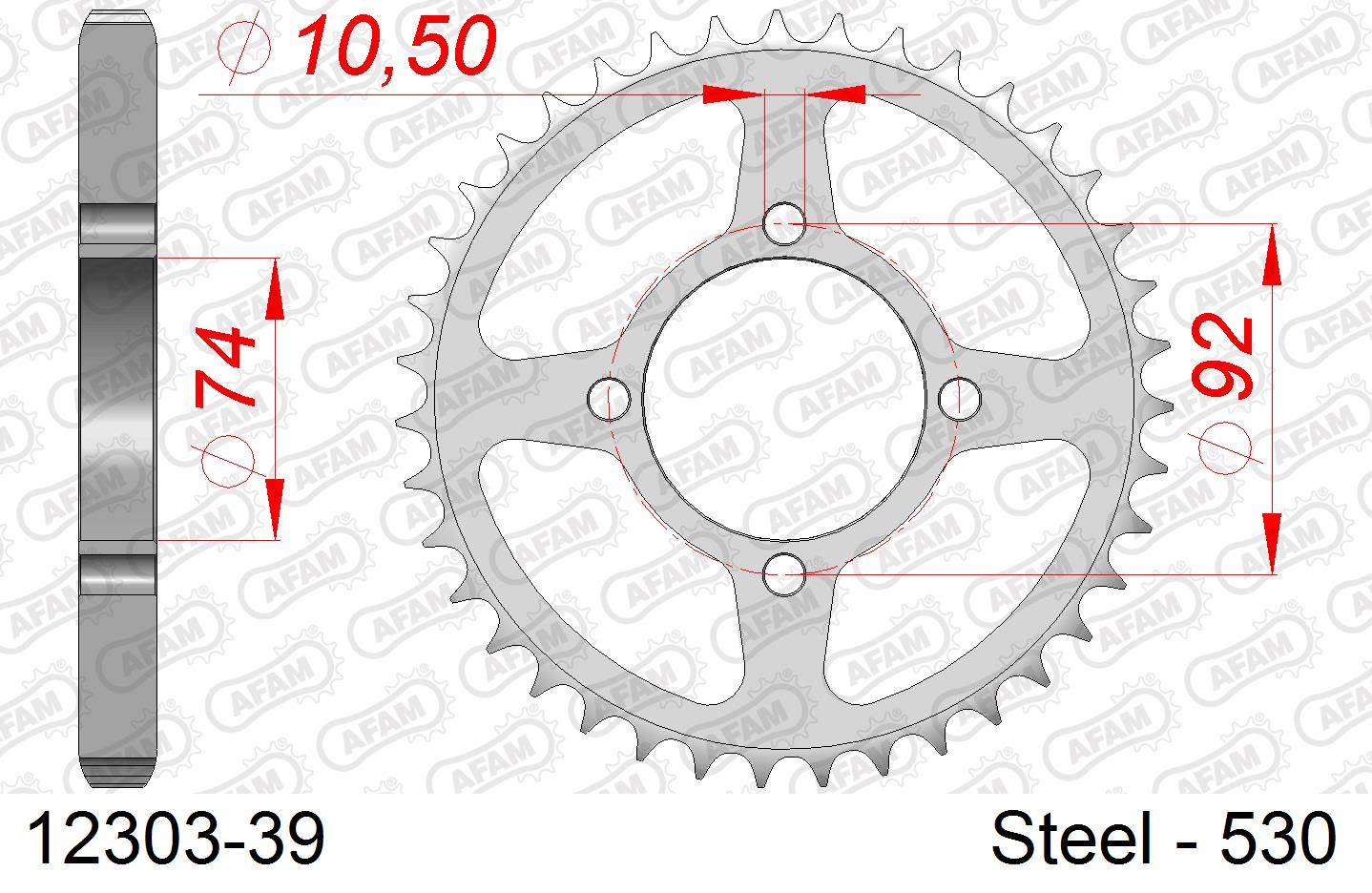 Corona AFAM 12303-39 in acciaio passo 530 YAMAHA RD 350 LC 1980  -1982