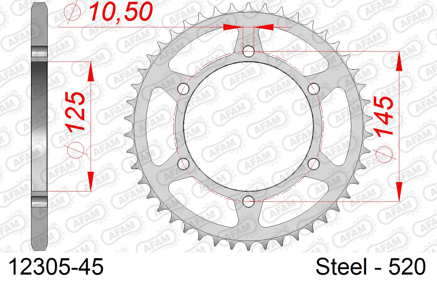 Corona AFAM 12305-45 in acciaio passo 520 YAMAHA XT 660 R 2004  -2016