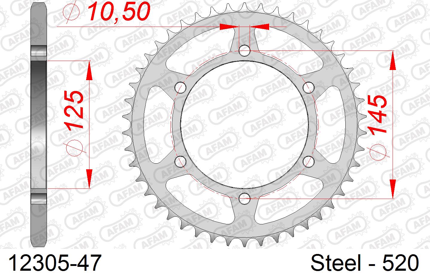 Corona AFAM 12305-47 in acciaio passo 520 YAMAHA MT-03 660 2006  -2013