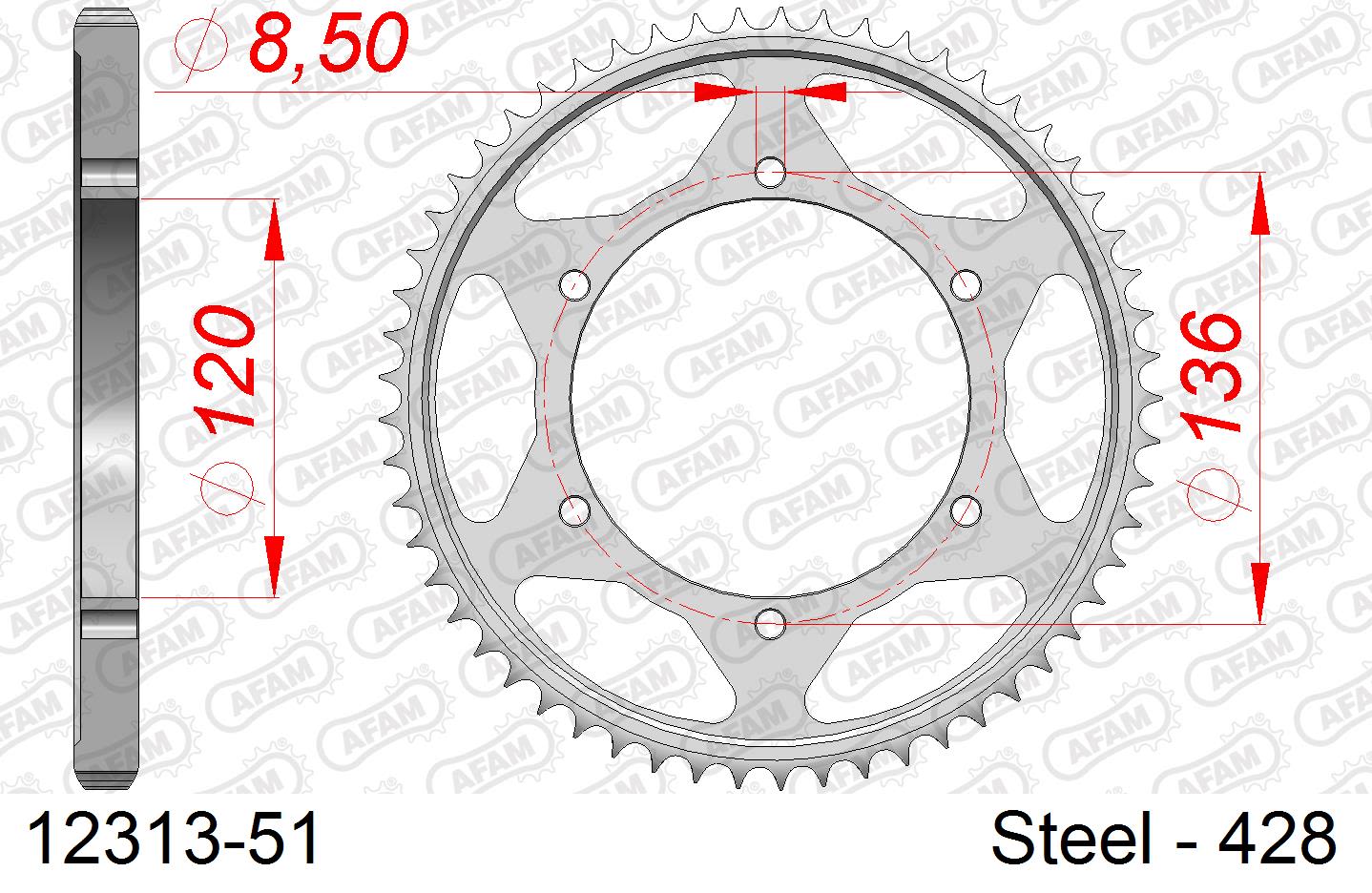 Corona AFAM 12313-51 in acciaio passo 428 YAMAHA TZR 125 RR 1994  -1997