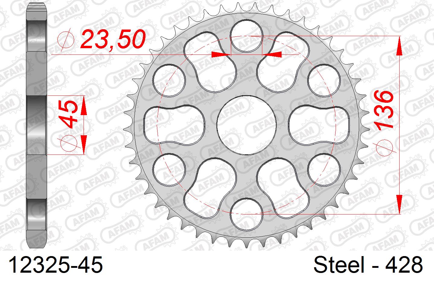 Corona AFAM 12325-45 in acciaio passo 428 YAMAHA XG 250 TRICKER 2004  -2007
