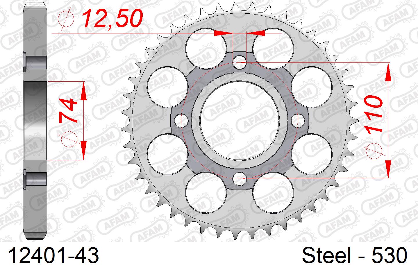 Corona AFAM 12401-43 in acciaio passo 530 YAMAHA XS 500 1978  -1979
