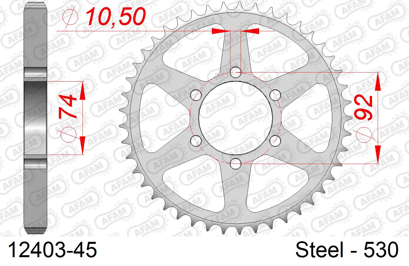 Corona AFAM 12403-45 in acciaio passo 530 YAMAHA XJ 550 1981  -1984