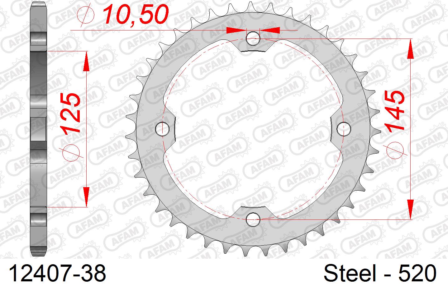 Corona AFAM 12407-38 in acciaio passo 520 YAMAHA YFZ 450 2003  -2013