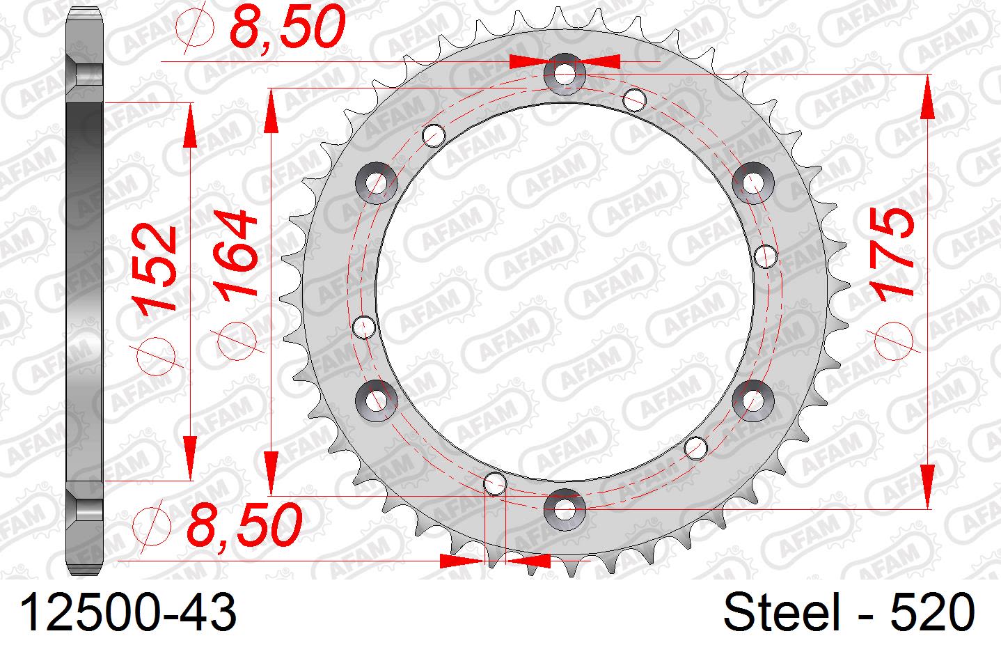 Corona AFAM 12500-43 in acciaio passo 520 YAMAHA DT 400 MX 1977  -1978