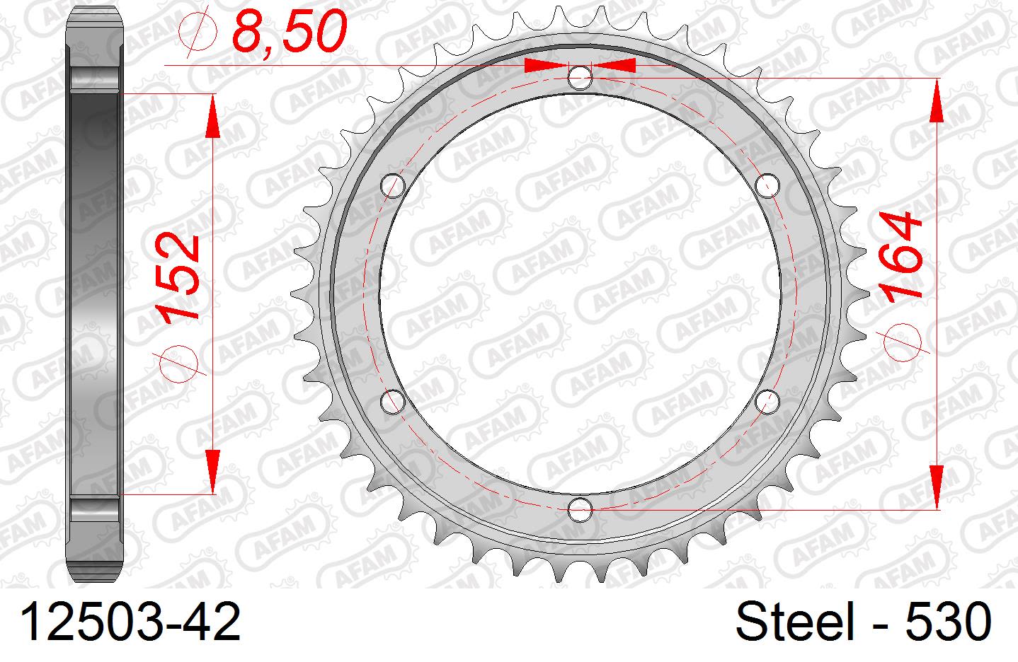Corona AFAM 12503-42 in acciaio passo 530 YAMAHA SR 500 1978  -1990