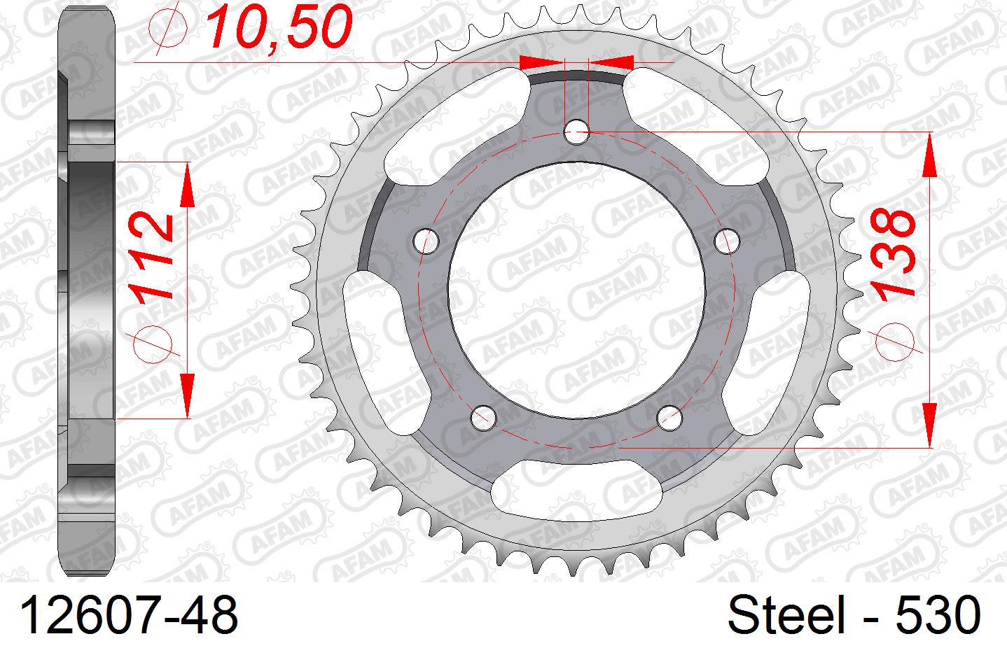 Corona AFAM 12607-48 in acciaio passo 530 YAMAHA YZF 600 R6 1999  -2002