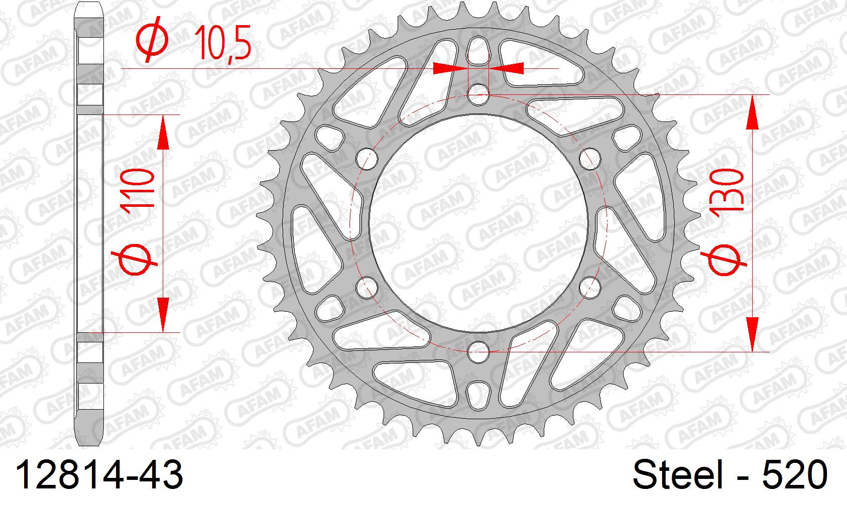 Corona AFAM 12814-43 in acciaio passo 520 YAMAHA MT-03 320 A MTN 320 ABS 2016  -2022