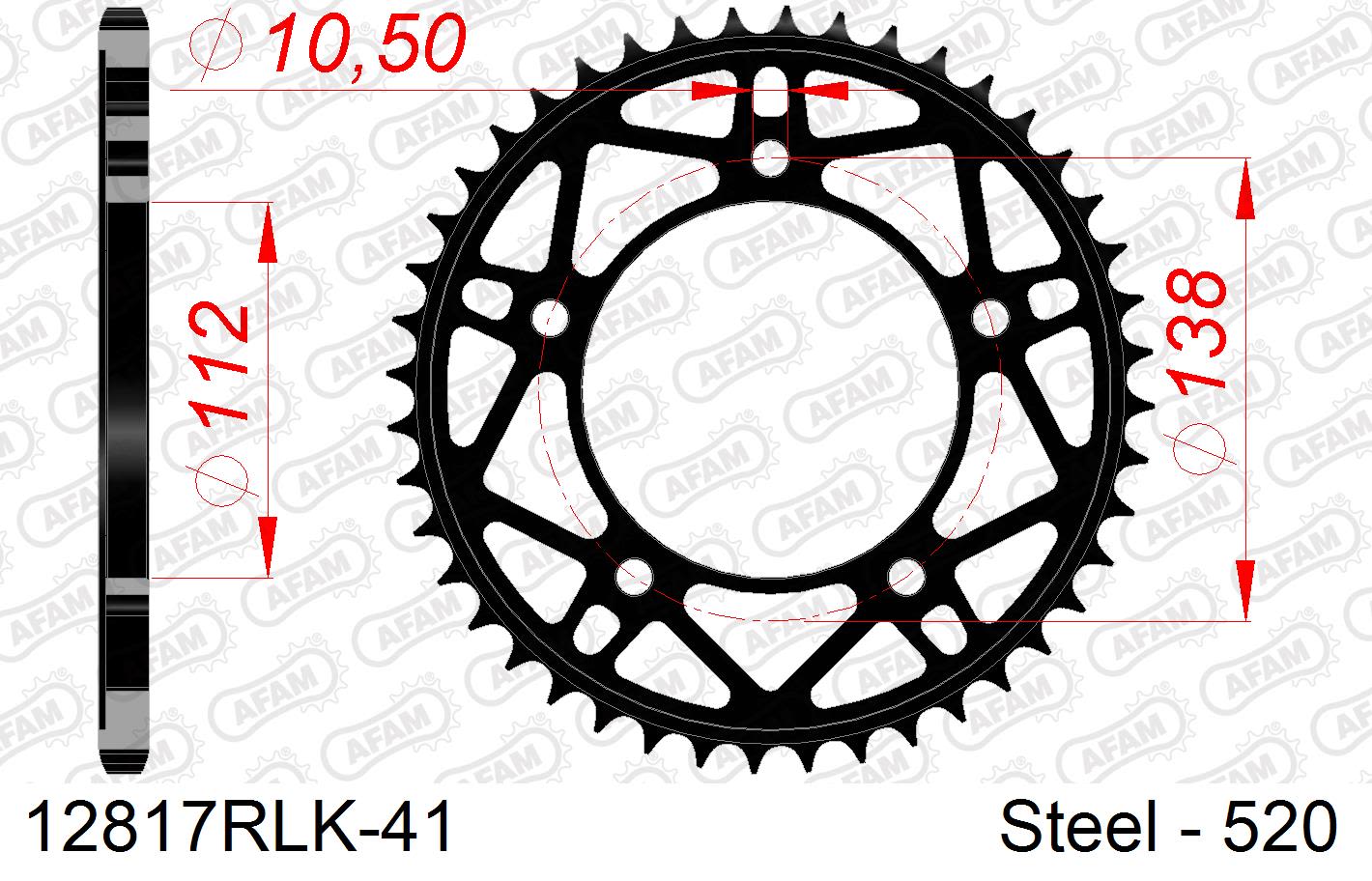 Corona AFAM 12817RLK-41 in acciaio passo 520 YAMAHA YZF-R1 1000 2015  -2022