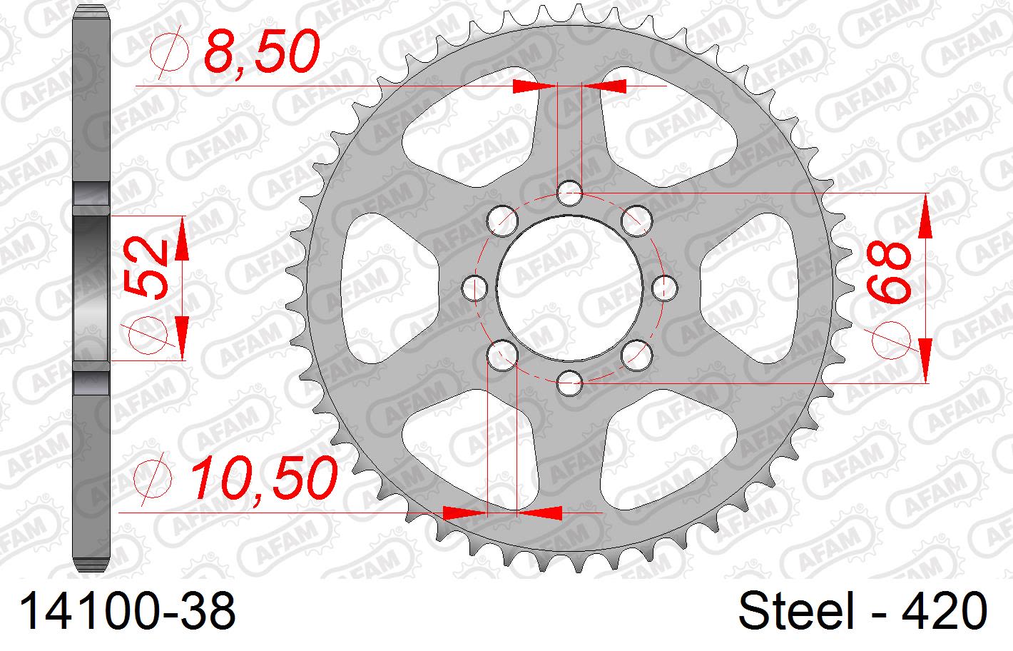 Corona AFAM 14100-38 in acciaio passo 420 SUZUKI AP 50 1975  -1978