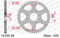 Corona AFAM 14100-38 in acciaio passo 420 SUZUKI AP 50 1975  -1978