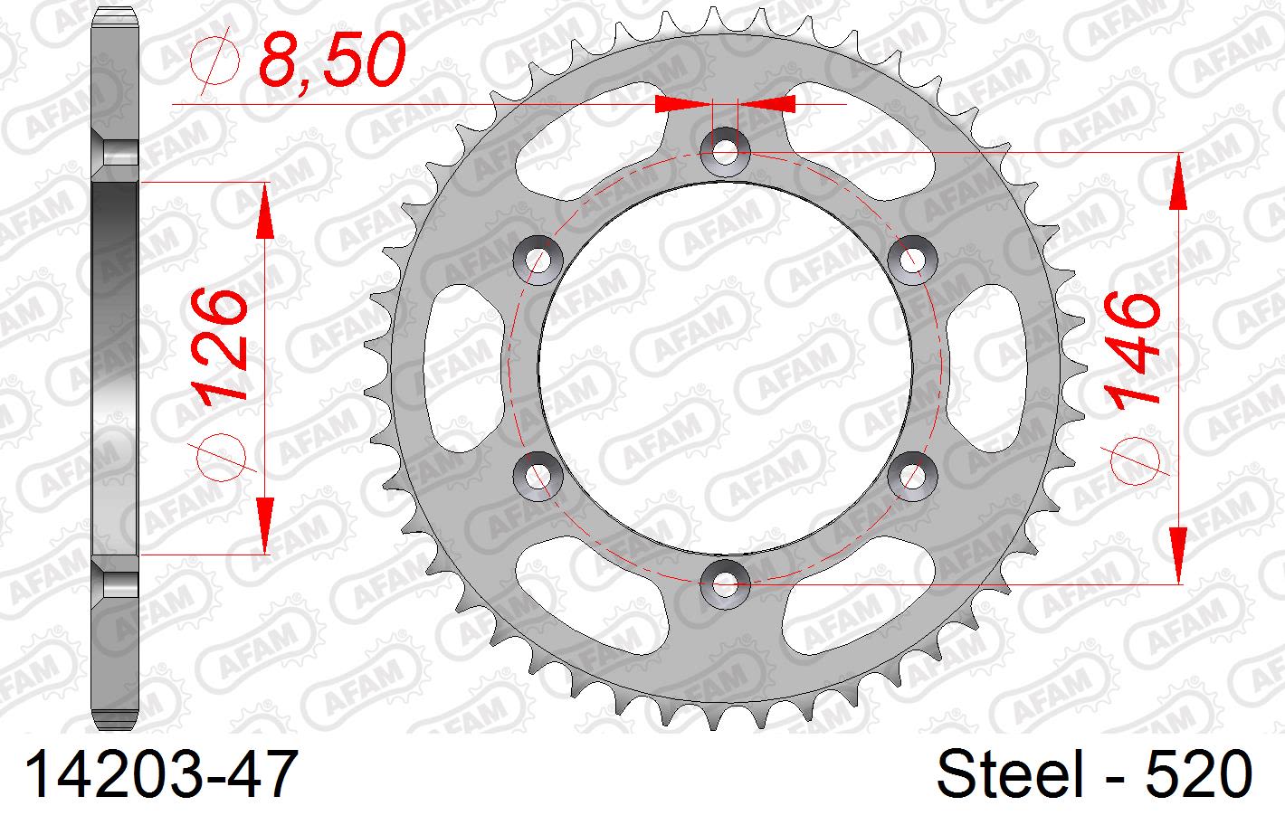 Corona AFAM 14203-47 in acciaio passo 520 KAWASAKI KLX 400 R 2003  -2004