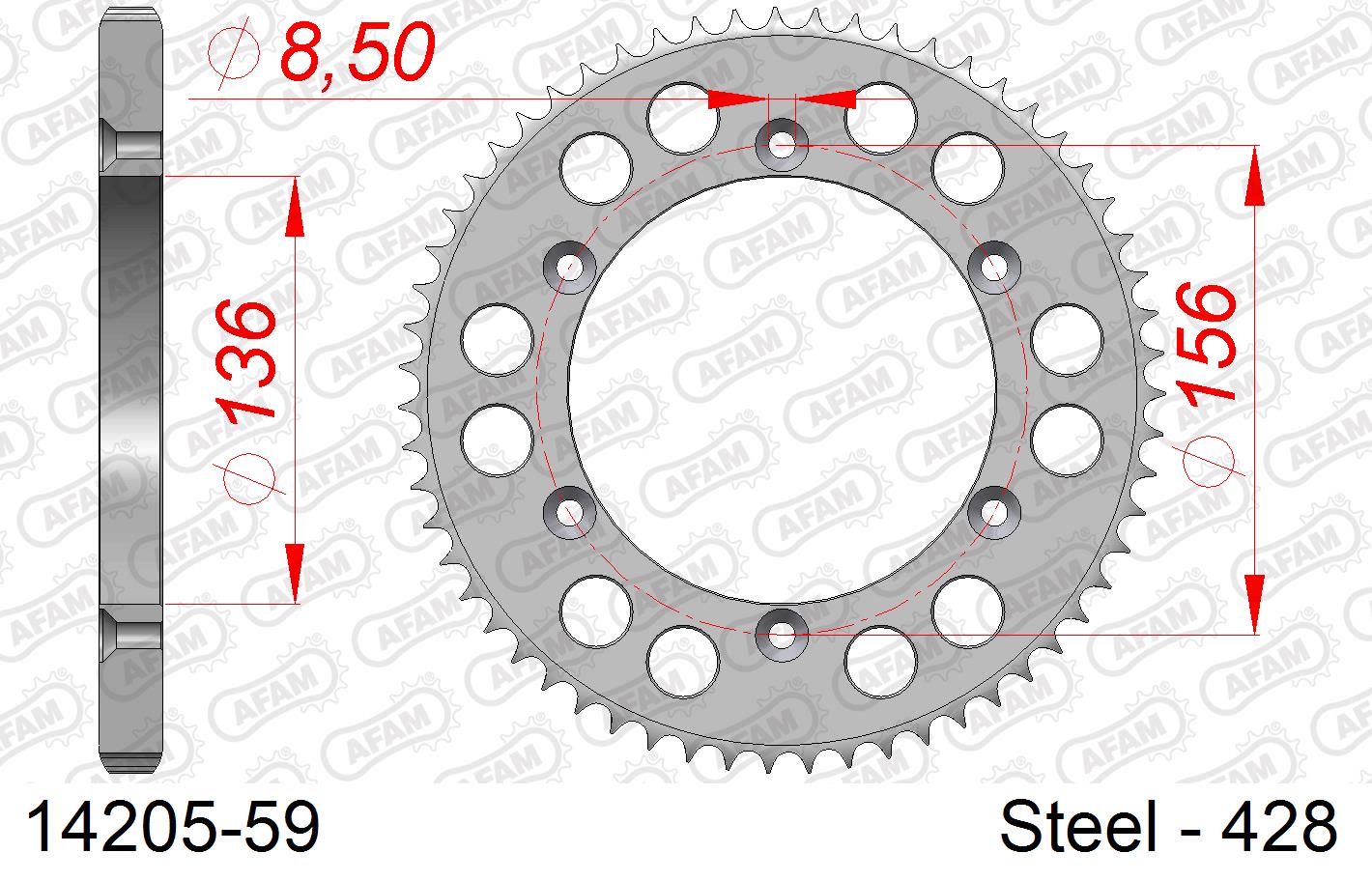 Corona AFAM 14205-59 in acciaio passo 428 HUSQVARNA TE 125 2011  -2013