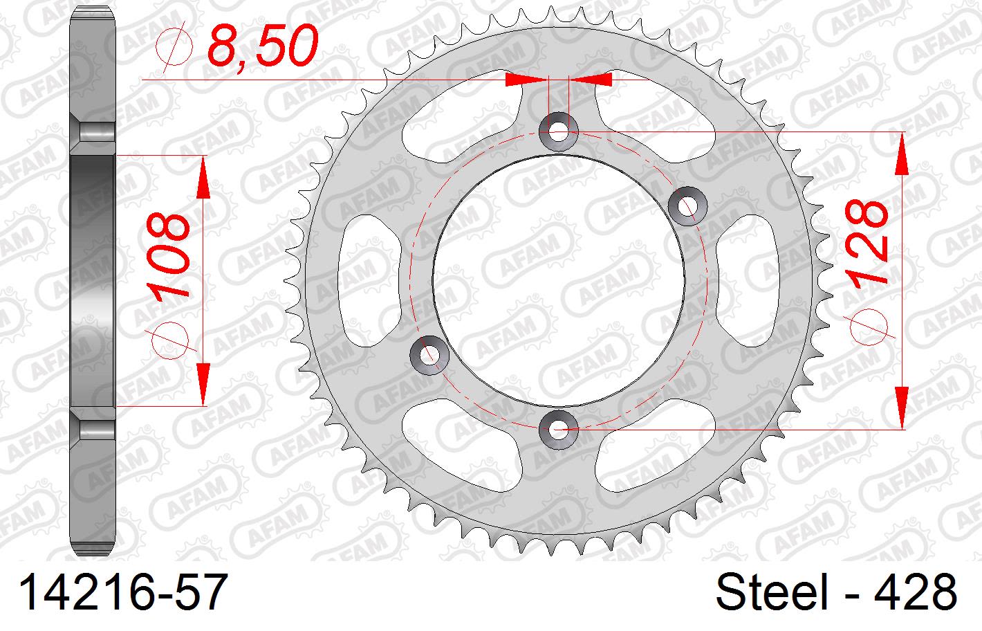 Corona AFAM 14216-57 in acciaio passo 428 KAWASAKI KLX 125 L 2003  -2006