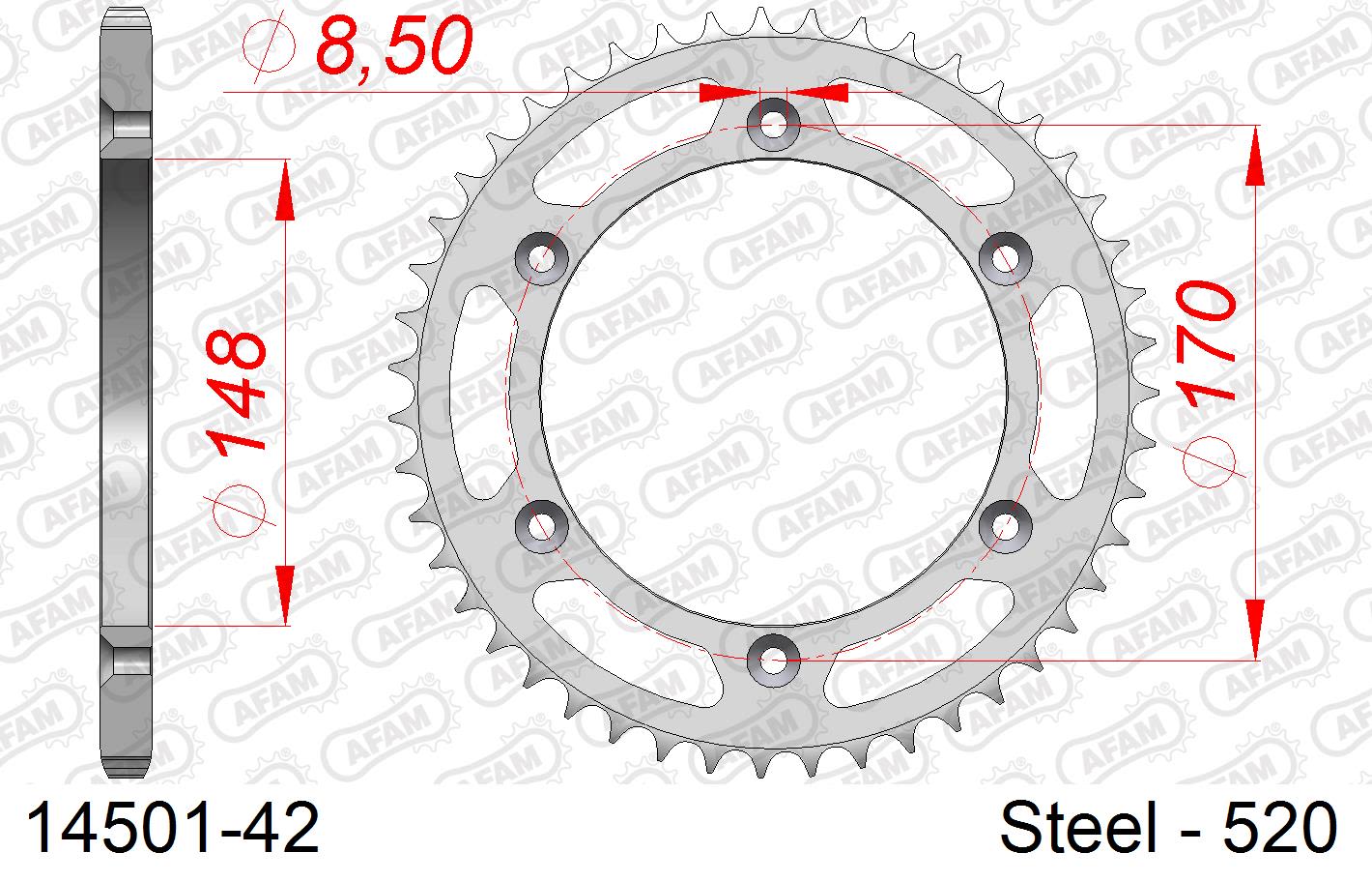 Corona AFAM 14501-42 in acciaio passo 520 CAGIVA 500 T4 E-R 1987  -1990