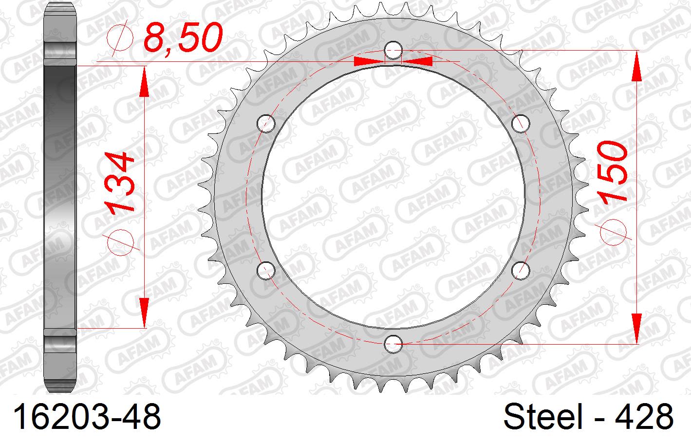 Corona AFAM 16203-48 in acciaio passo 428 KAWASAKI KMX 125 1986  -2002