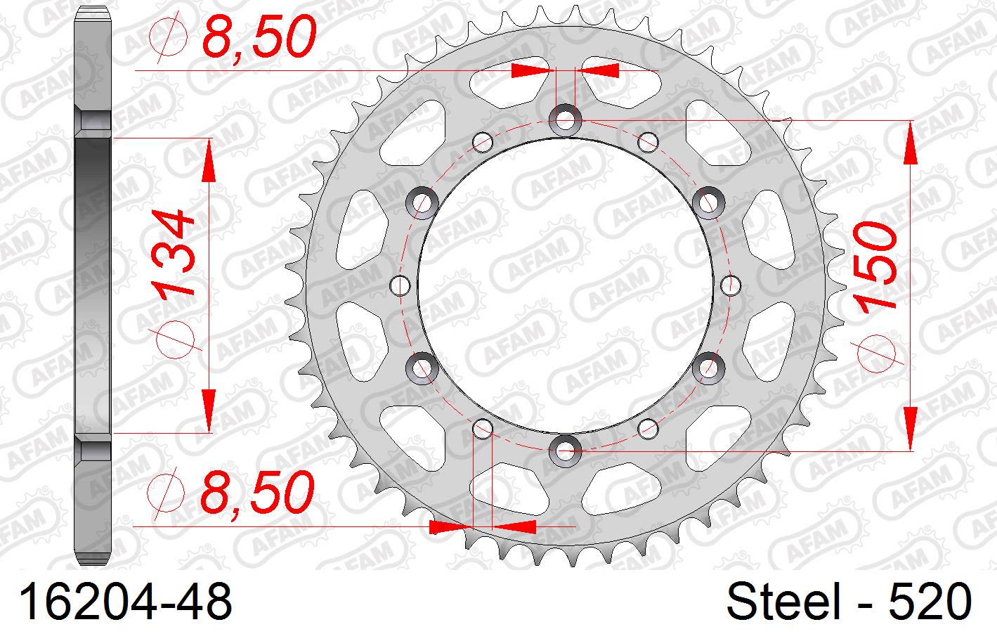 Corona AFAM 16204-48 in acciaio passo 520 KAWASAKI KX 125 1998  -1999