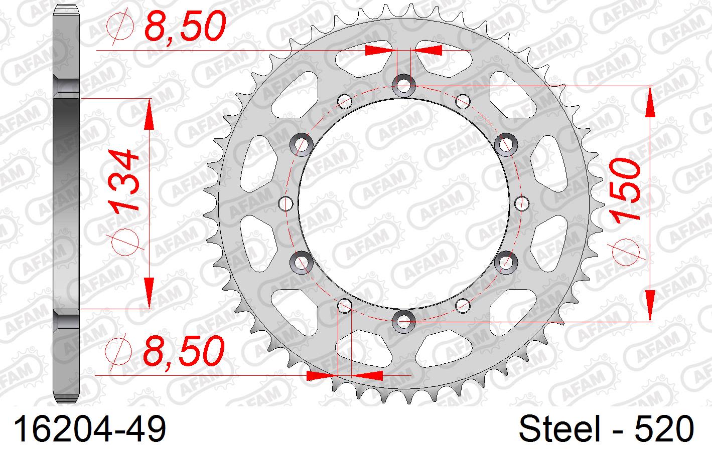 Corona AFAM 16204-49 in acciaio passo 520 KAWASAKI KX 125 1994  -2002