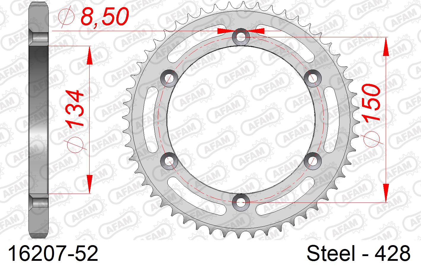 Corona AFAM 16207-52 in acciaio passo 428 KAWASAKI KDX 125 1990  -1999