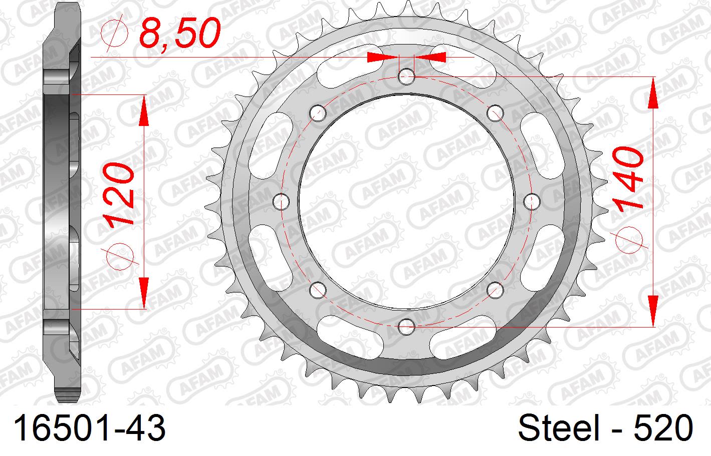 Corona AFAM 16501-43 in acciaio passo 520 KAWASAKI KLR 600 1984  -1995