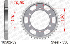 Corona AFAM 16502-39 in acciaio passo 530 KAWASAKI GPX 600 R ZX 600 1988 -1997