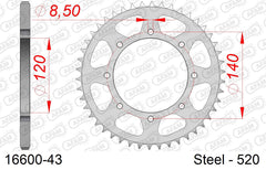 Corona AFAM 16600-43 in acciaio passo 520 KAWASAKI KL 650 TENGAI 1989  -1992
