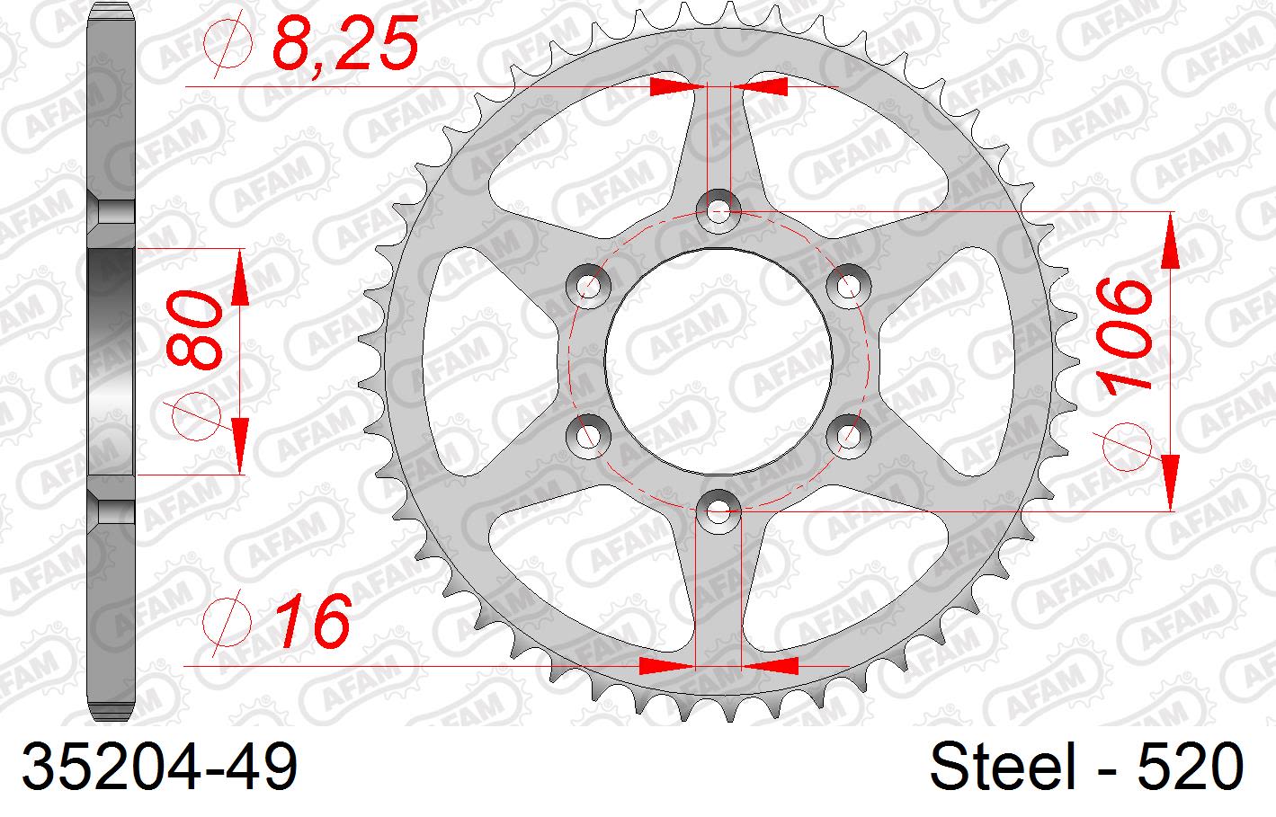 Corona AFAM 35204-49 in acciaio passo 520 APRILIA RX 125 E 1993 -1999
