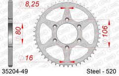 Corona AFAM 35204-49 in acciaio passo 520 APRILIA RX 125 E 1993 -1999