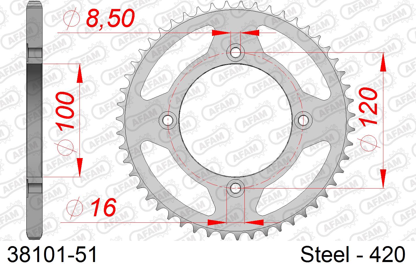 Corona AFAM 38101-51 in acciaio passo 420 BETA RR 50 ENDURO 2006  -2017
