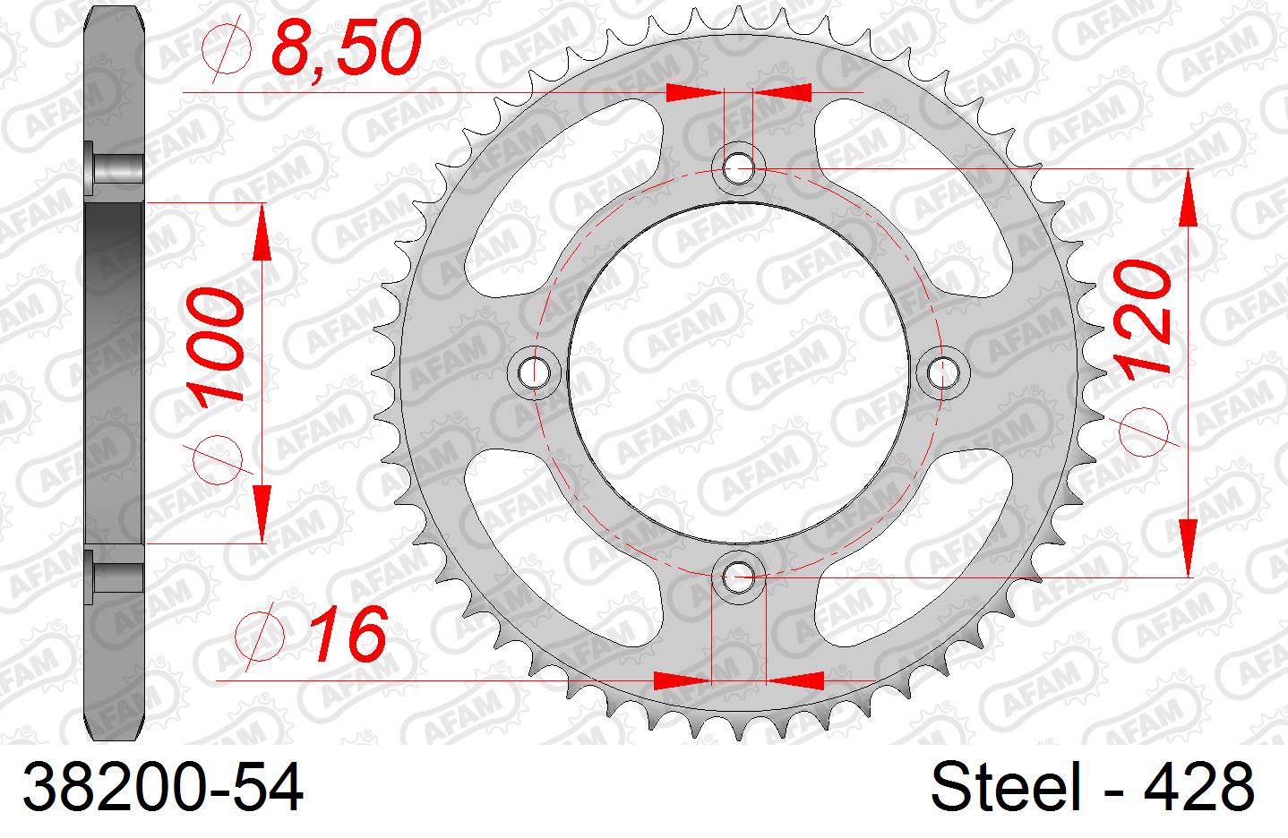 Corona AFAM 38200-54 in acciaio passo 428 BETA RE 125 ENDURO 2013  -2016