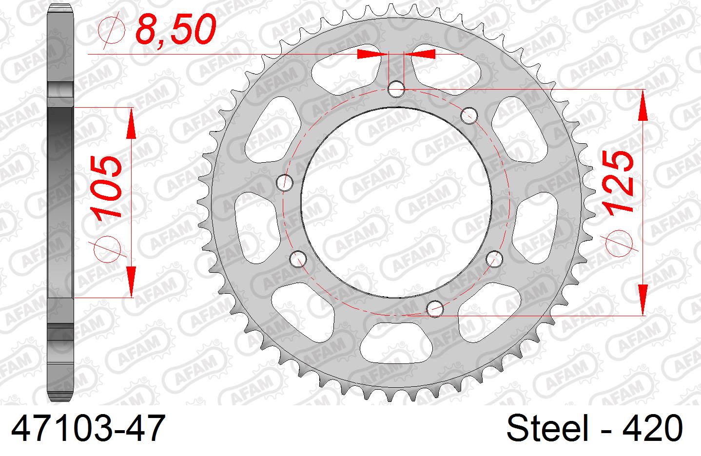 Corona AFAM 47103-47 in acciaio passo 420 RIEJU RS 50 NKD 2013 -2017
