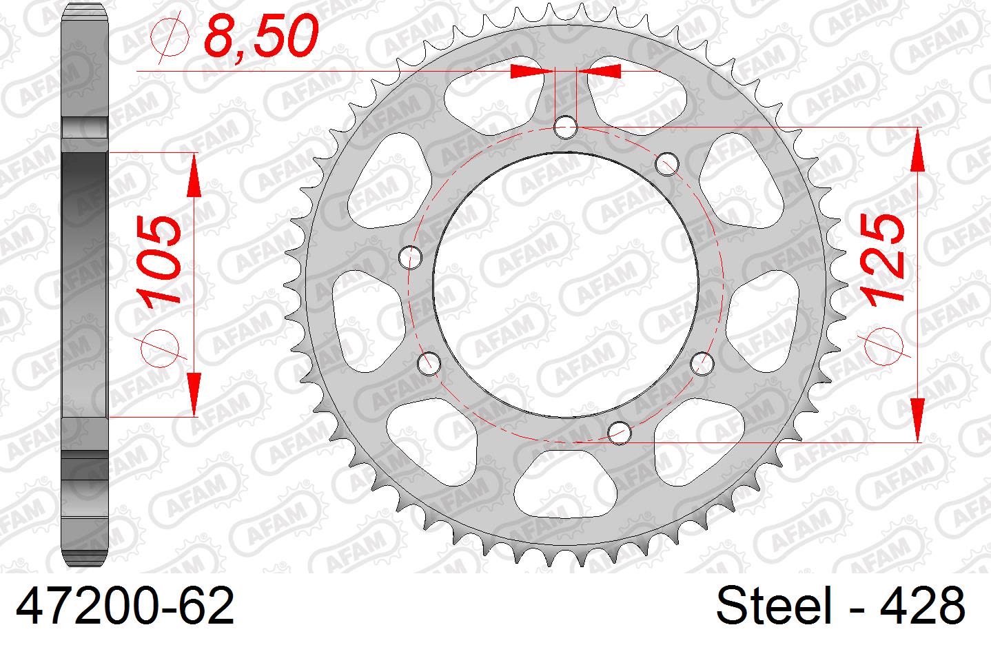 Corona AFAM 47200-62 in acciaio passo 428 HM-HONDA CRE F 125 BAJA 4T 2011  -2016