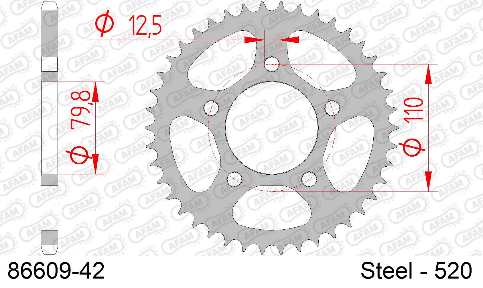 Corona AFAM 86609-42 in acciaio passo 520 TRIUMPH 900 AMERICA 2015 -2017