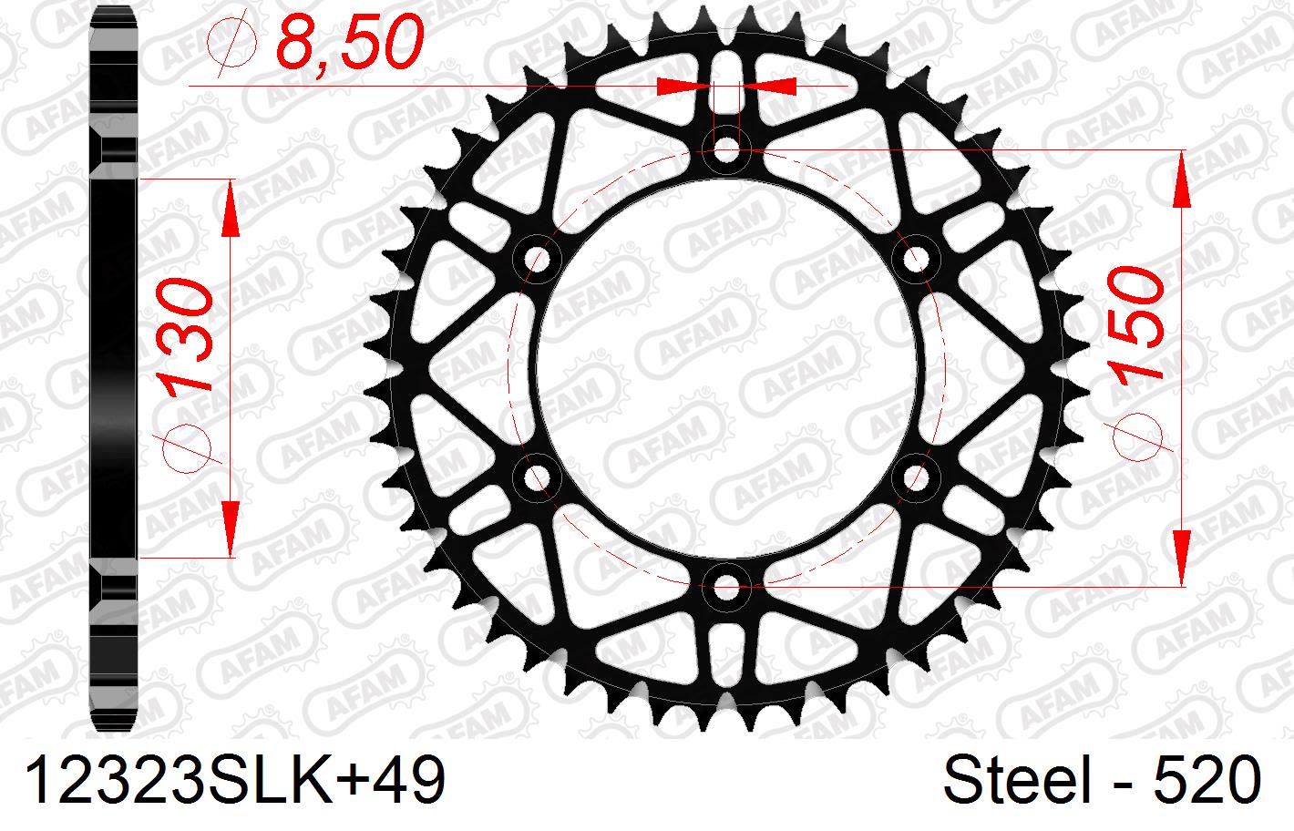Corona AFAM 12323SLK+49 in acciaio passo 520 YAMAHA YZ 125 N,P 2022  -2023
