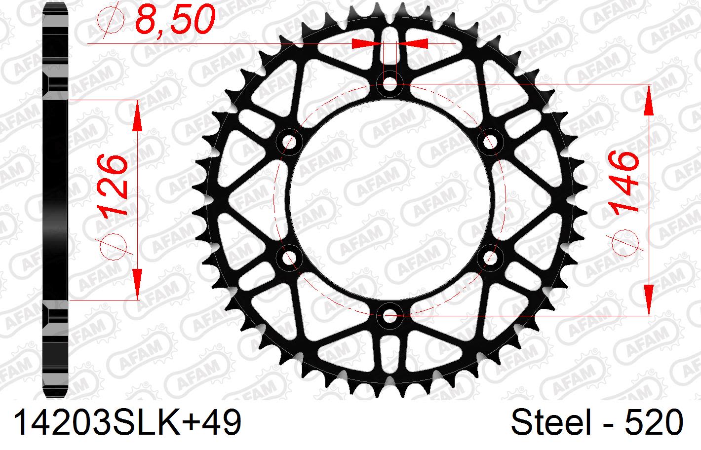 Corona AFAM 14203SLK+49 in acciaio passo 520 SUZUKI RM-Z 250 2013  -2018