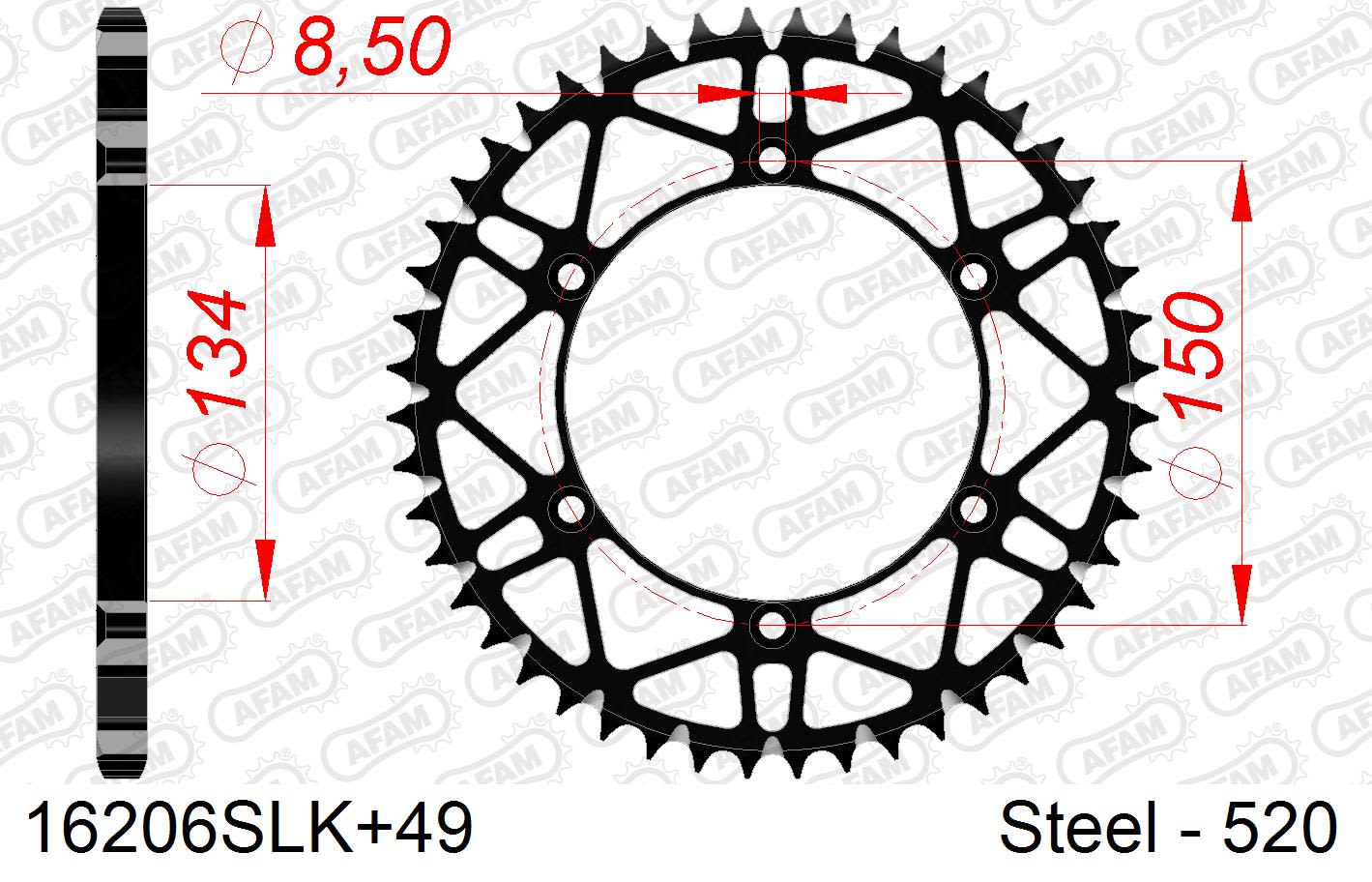 Corona AFAM 16206SLK+49 in acciaio passo 520 KAWASAKI KX 250 F 2011  -2012