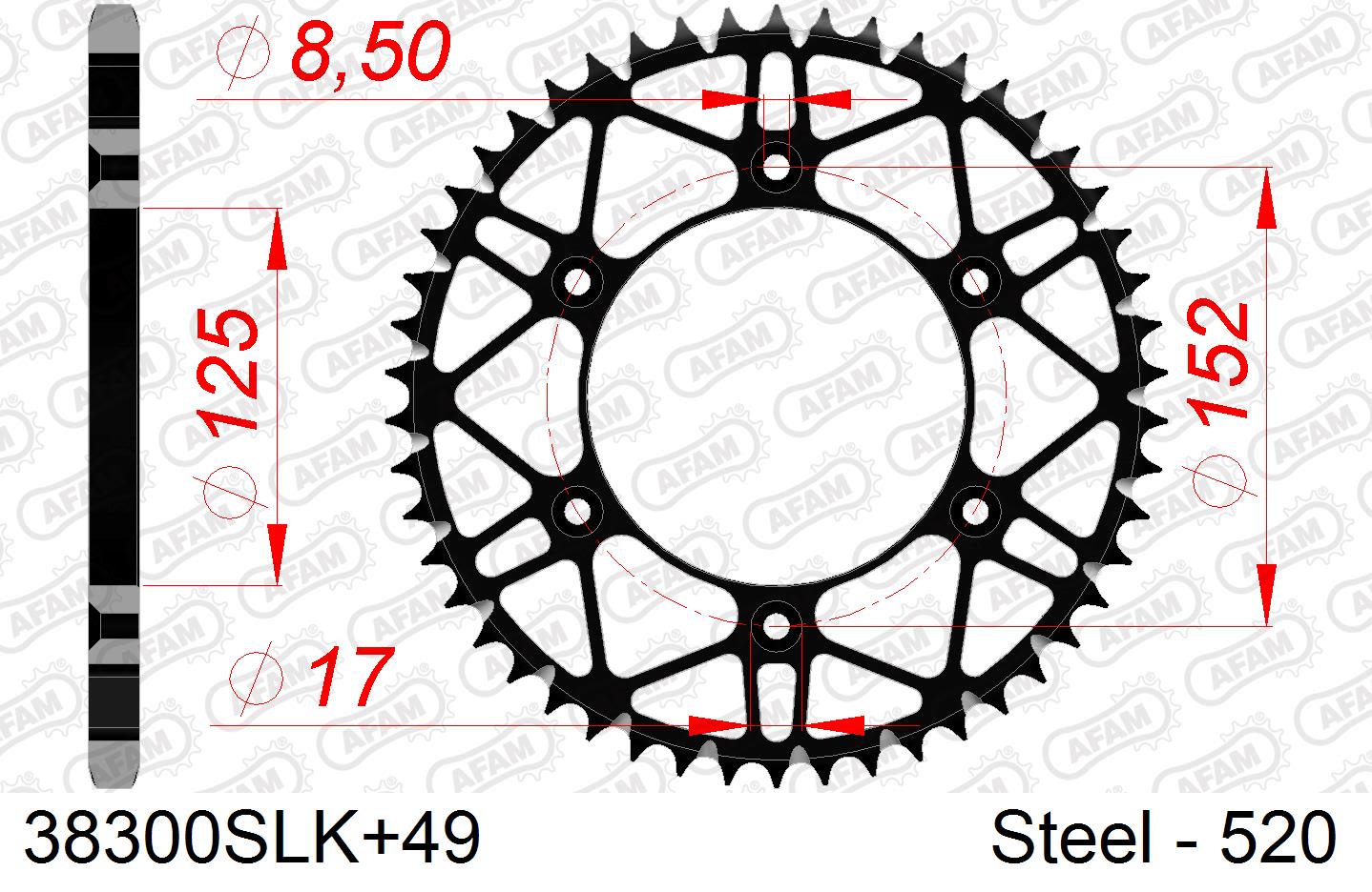 Corona AFAM 38300SLK+49 in acciaio passo 520 BETA RR 200 ENDURO 2019  -2023