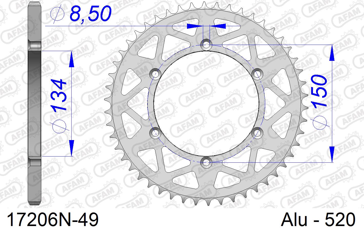 Corona AFAM 17206N-49 in all. passo 520 KAWASAKI KX 125 1992  -2002