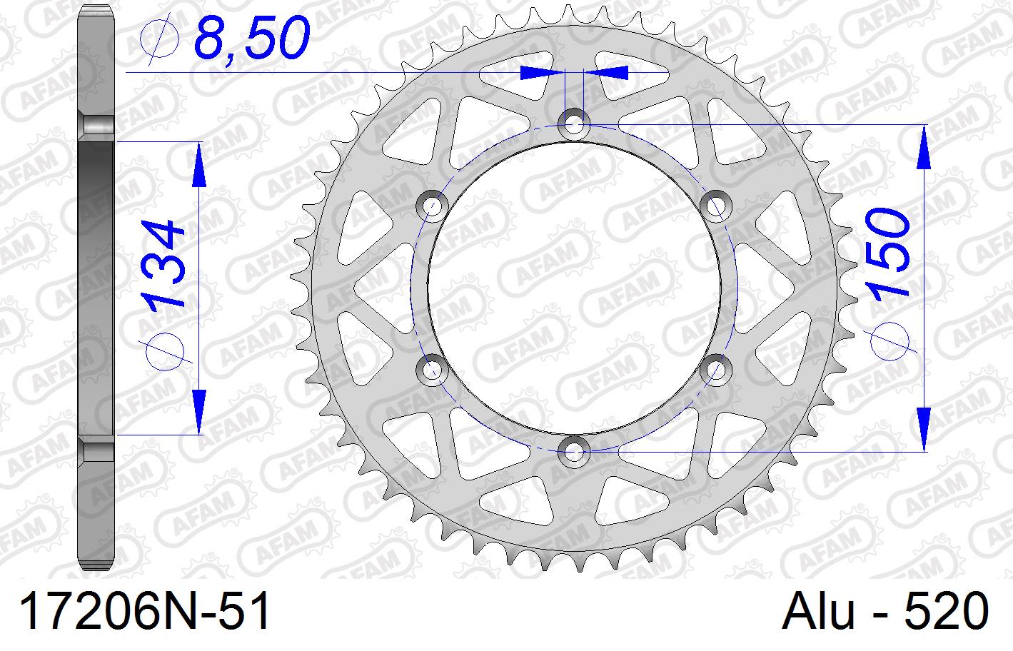 Corona AFAM 17206N-51 in all. passo 520 KAWASAKI KX 125 2003  -2008