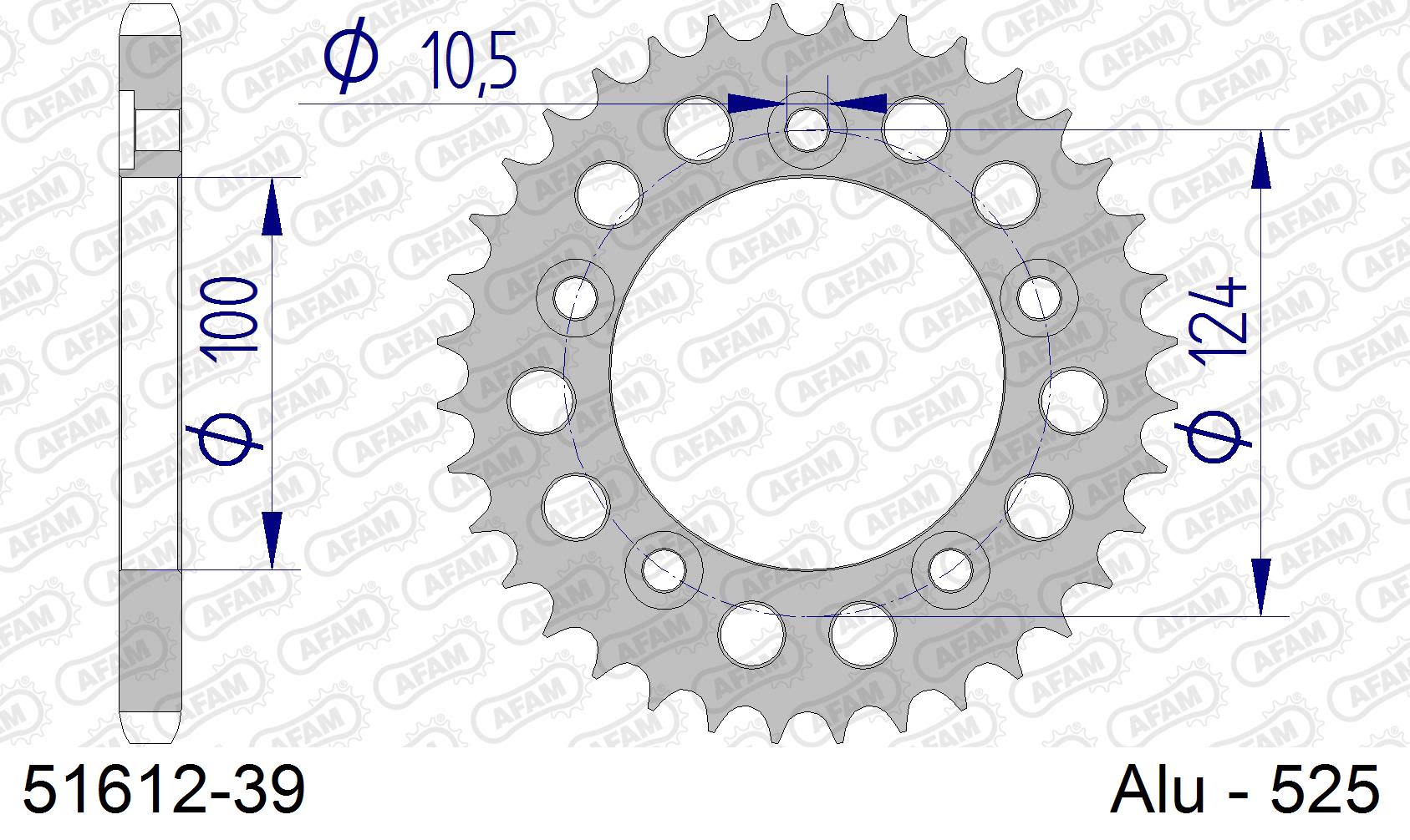 Corona AFAM 51612-39 in all. passo 525 DUCATI 749 DARK 2004 -2006